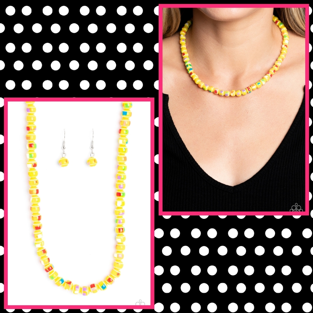 2/$10 Paparazzi Gobstopper Glamour - Yellow Necklace